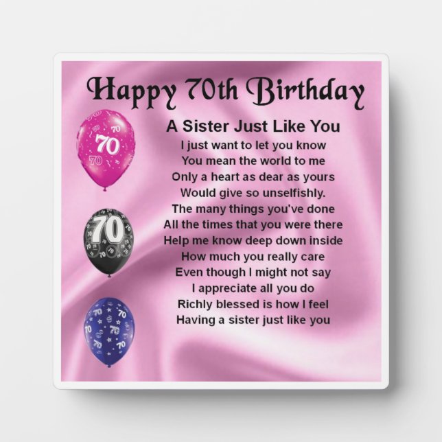 70th  Birthday Sister Poem Plaque (Front)