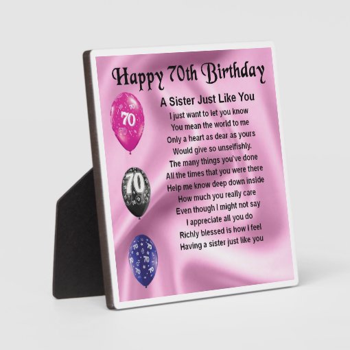 70th Birthday Sister Poem Plaque | Zazzle