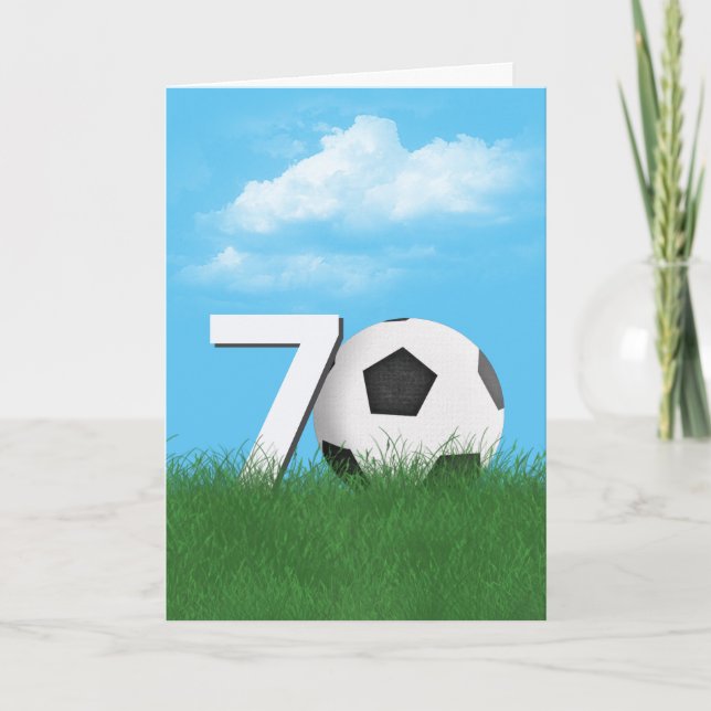 70th Birthday Soccer Ball In Green Grass Card (Front)