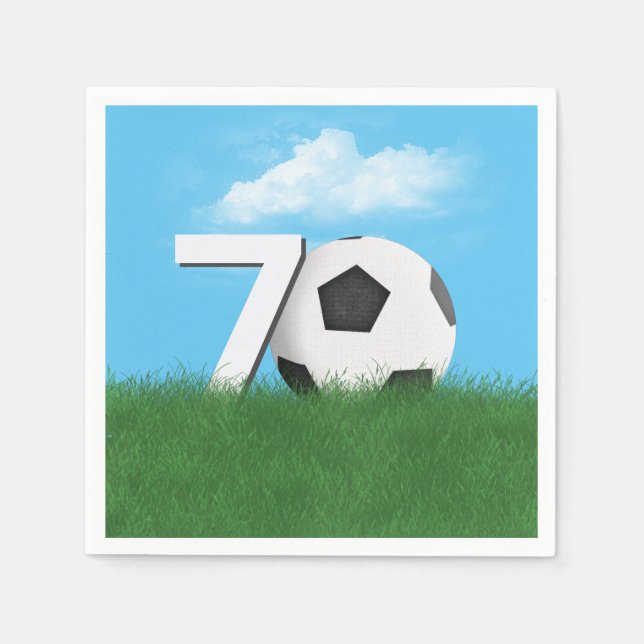 70th Birthday Soccer Ball In Green Grass Napkins (Front)