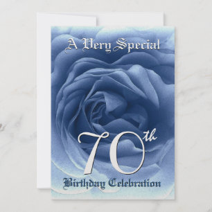 70th Birthday Soft Blue Rose Metallic Paper Invitation
