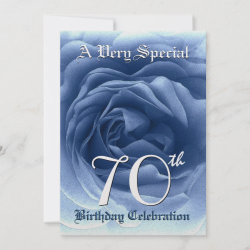 70th Birthday Soft Blue Rose Metallic Paper Personalized Invitation