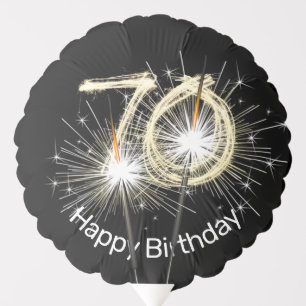 70th Birthday Sparklers on Black  Balloon