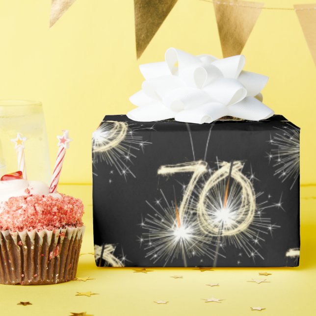 70th Birthday Sparklers on Black Wrapping Paper (Birthday Party)