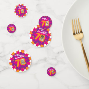 70th birthday star pink orange paper confetti