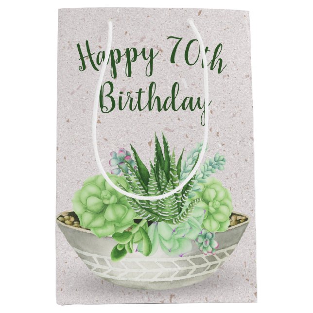 70th Birthday Succulent On Terrazzo  Medium Gift Bag (Front)