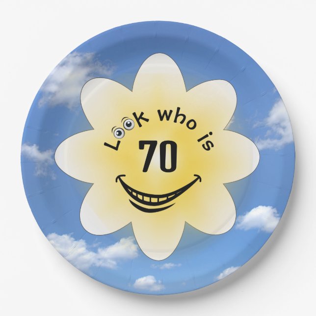 70th Birthday Summer Sunshine and Clouds Paper Plates (Front)