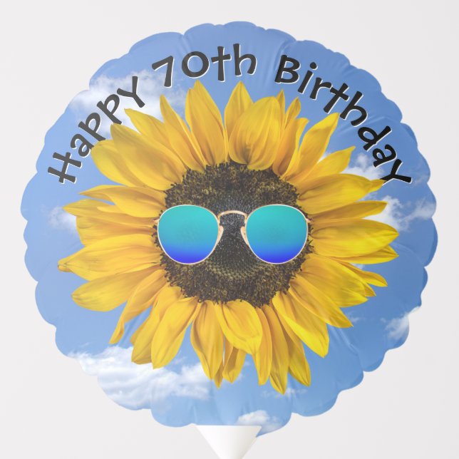 70th Birthday Sunflower With Sunglasses Balloon (Front)