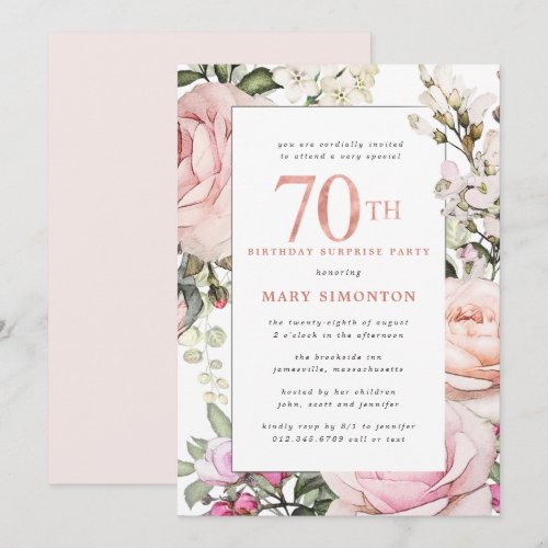 70th Birthday Surprise Party Blush Pink Floral