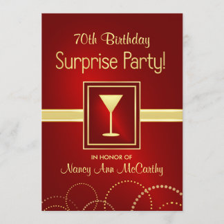 70th Birthday Surprise Party Champagne Invites