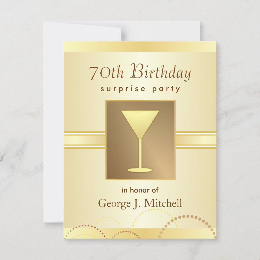70th Birthday Surprise Party Invitations Gold Zazzle