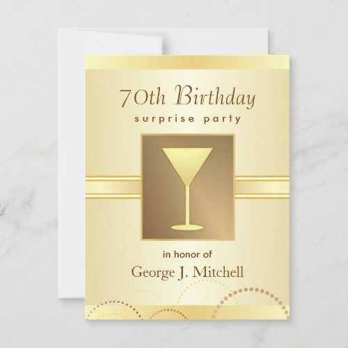 70th Birthday Surprise Party Invitations - Gold