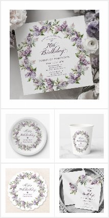 70th Birthday Surprise Party Purple Lilac Floral