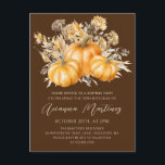 70th Birthday Surprise Party Rustic Boho Pumpkin Invitation Postcard<br><div class="desc">Fall pumpkins are nestled in delicate golden yellow and orange wildflowers to create an elegant aesthetic. All of the text is editable so you can easily craft your own special mood.</div>