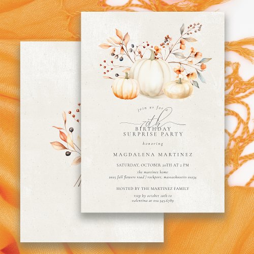 70th Birthday Surprise Party White Pumpkin Fall Invitation