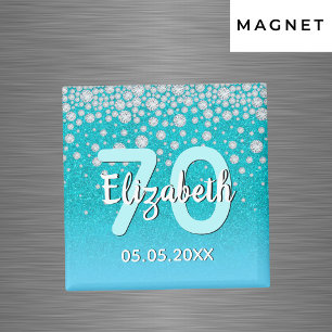 70th birthday teal blue glitter name diamonds magnet