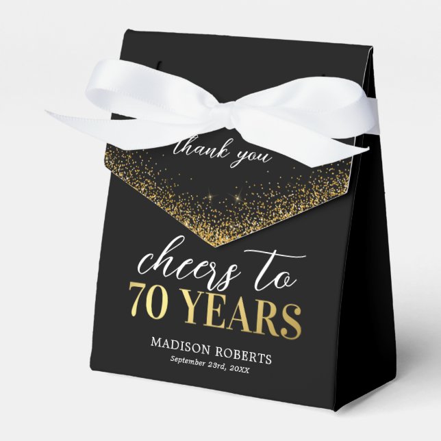 70th Birthday Thank You Black Gold Favor Box (Front Side)