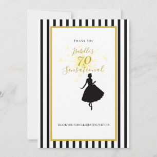 70th Birthday Thank You Card Black & Gold Party