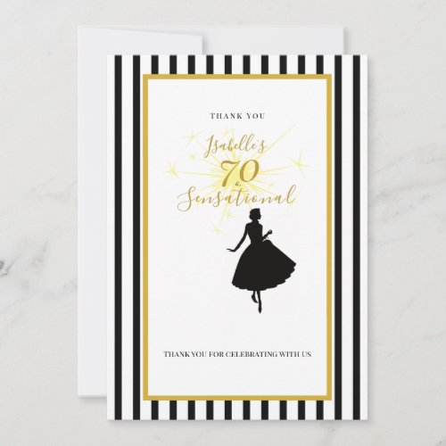 70th Birthday Thank You Card Black & Gold Party