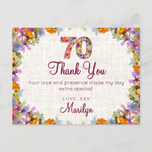 70th Birthday Thank You – Elegant Floral Design Postcard