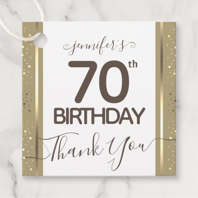 70th Birthday Thank You Gold Elegant Script Favor Tags (Front)
