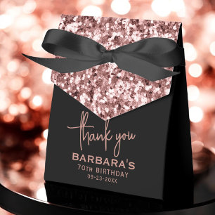 70th Birthday Thank You Rose Gold Glitter Script Favor Boxes