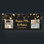 70th Birthday Then & Now Photos Black Gold Stars Banner<br><div class="desc">Honor and celebrate the 70-year-old person and welcome party guests with this black and gold star themed banner sign featuring THEN and NOW photos of the birthday man or woman. The title is editable to be changed for ANY age birthday. PHOTO TIP: For fastest/best results, choose a photo with the...</div>