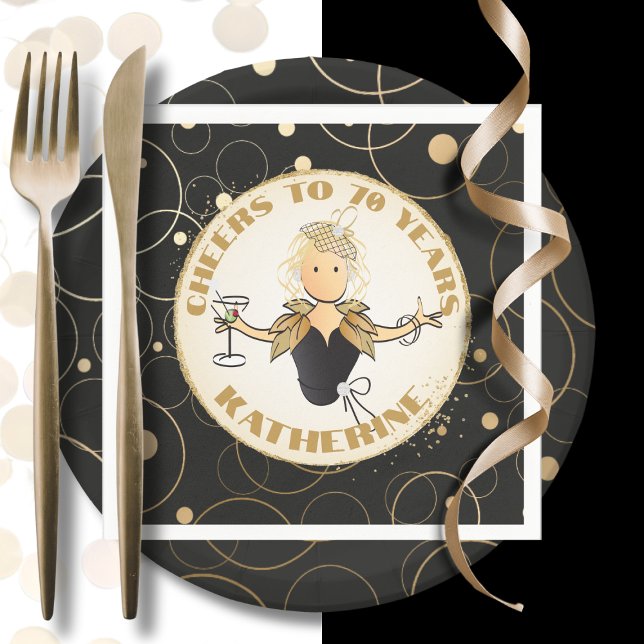 70th Birthday Toast for Her Modern Black Gold  Napkins (Creator Uploaded)