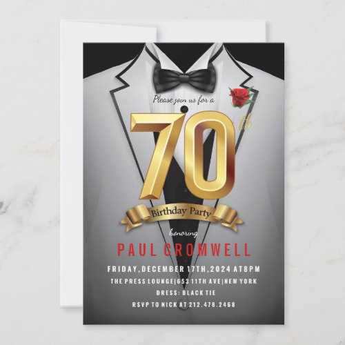 70th Birthday Tuxedo  Invitation