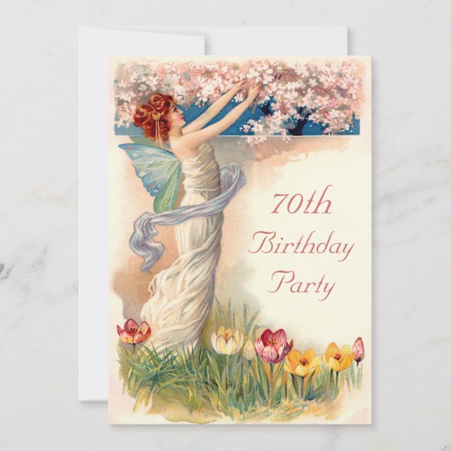 70th Birthday Vintage Fairy Blossom Invitation (Front)