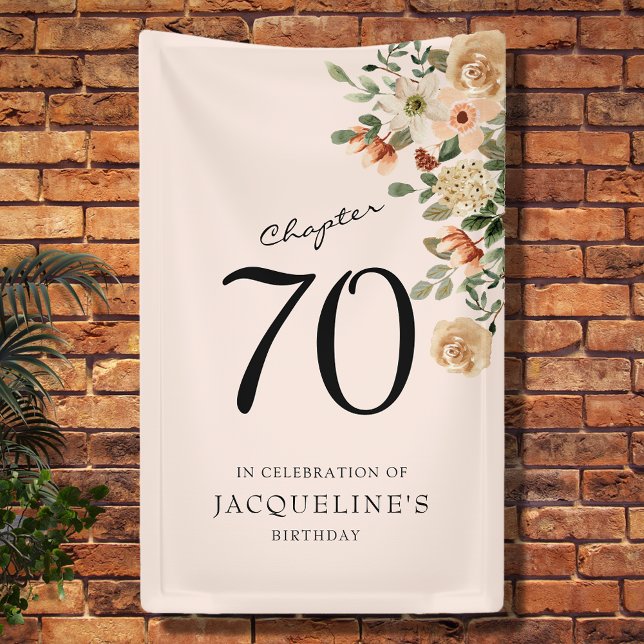 70th Birthday Vintage Floral Banner (70th birthday party banner for that big 7-0 event. Easily customised to suit you.)