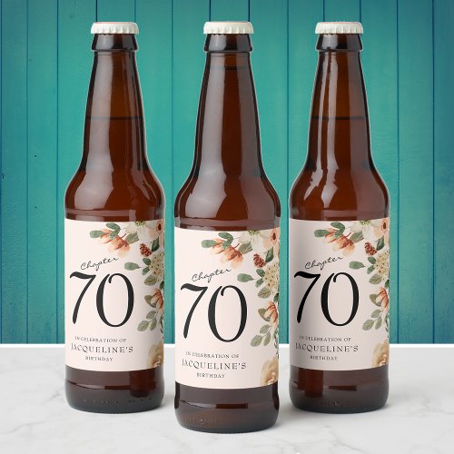 70th Birthday Vintage Floral Beer Bottle Label