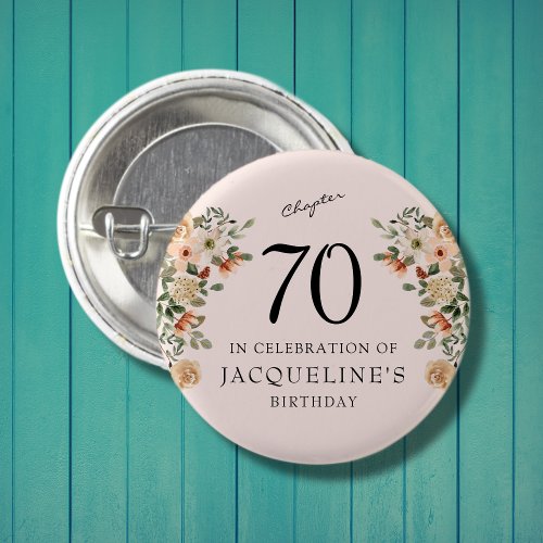70th Birthday Vintage Floral Button