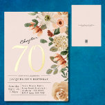 70th Birthday Vintage Floral Gold Foil Invitation<br><div class="desc">Unique 70th birthday peach blush pink floral gold foil invitation. Sophisticated and elegant script birthday invitation.</div>