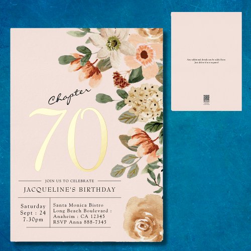 70th Birthday Vintage Floral Gold Foil Invitation