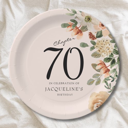 70th Birthday Vintage Floral Paper Plates