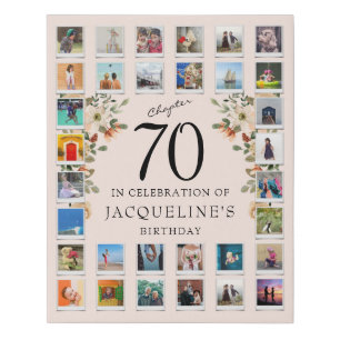 70th Birthday Vintage Floral Photo Collage Faux Canvas Print