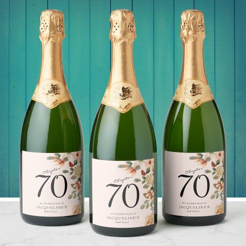 70th Birthday Vintage Floral Sparkling Wine Label