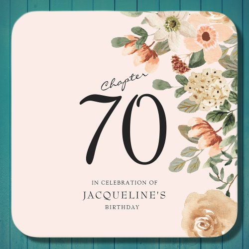 70th Birthday Vintage Floral Square Paper Coaster