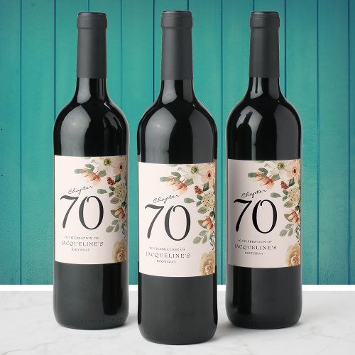 70th Birthday Vintage Floral Wine Label