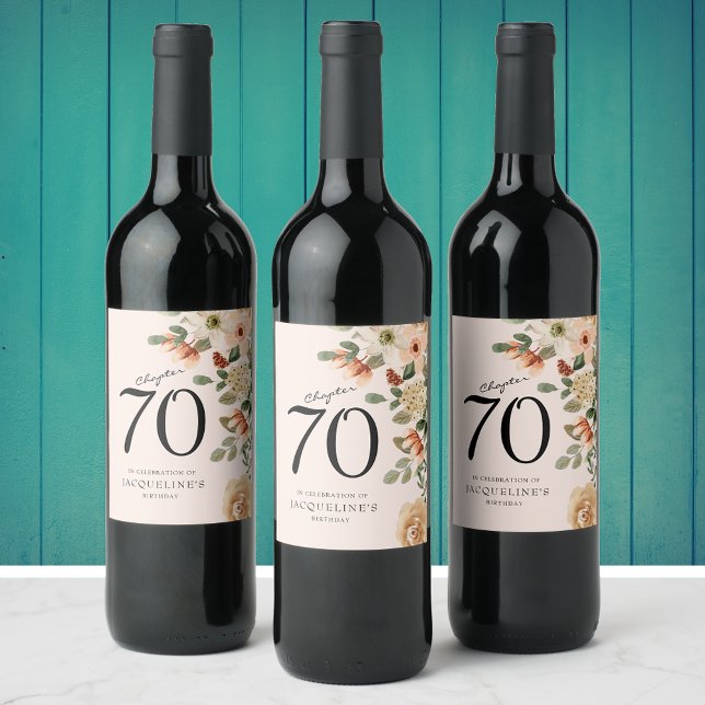70th Birthday Vintage Floral Wine Label (70th birthday floral wine bottle labels. Easily personalized using the template provided. )