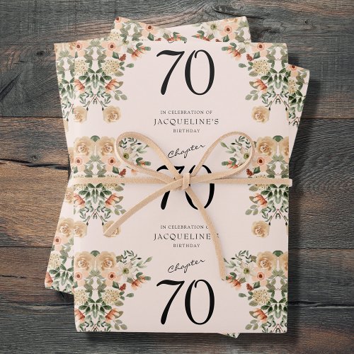 70th Birthday Vintage Floral Wrapping Paper Sheets