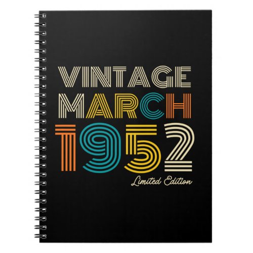 70th Birthday Vintage March 1952 Notebook