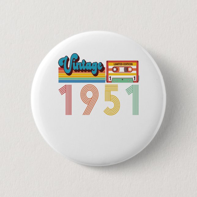 70th Birthday Vintage Retro 1951 Cassette Tape Button (Front)