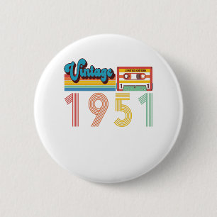 70th Birthday Vintage Retro 1951 Cassette Tape Button