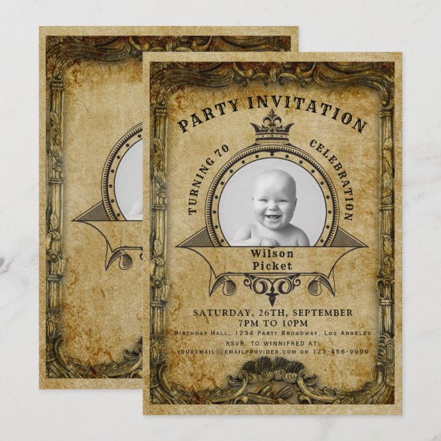 70th Birthday Vintage Retro Photo Surprise Party Invitation (Front/Back)