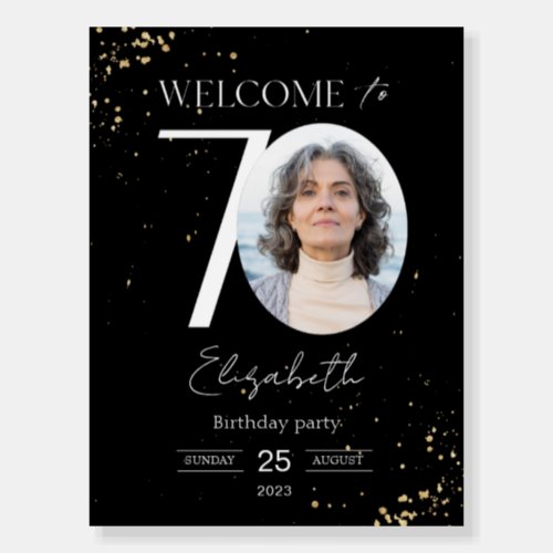 70th Birthday Welcome Sign Black Gold Board