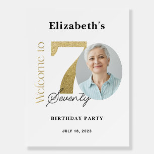 70th Birthday Welcome Sign White Gold