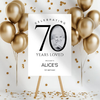 70th Birthday Welcome Sign with Photo, Elegant