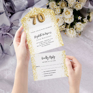 70th birthday white gold party RSVP All In One Invitation